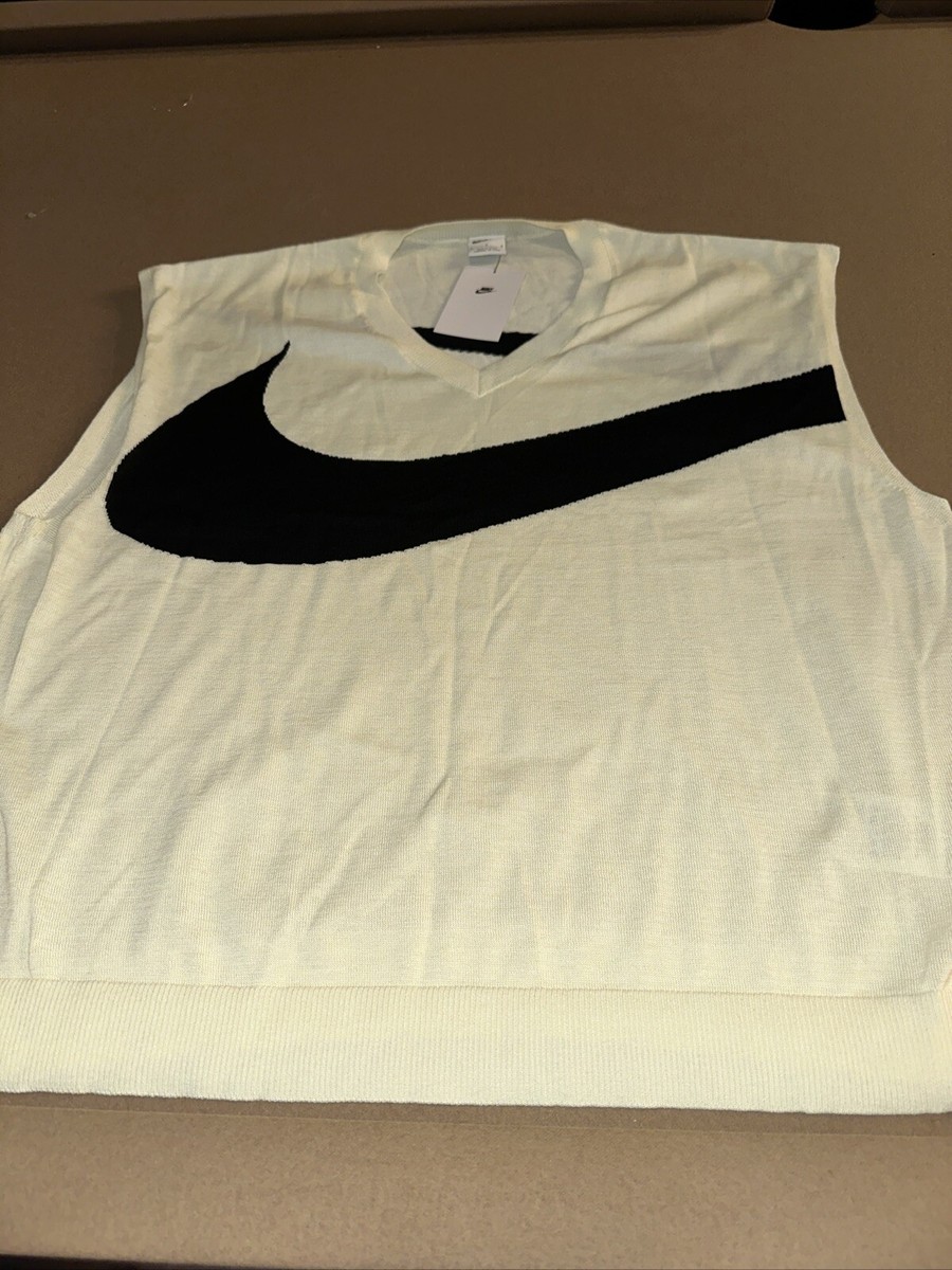 Nike Golf Sweater Vest Men's Large Cream With Black Swoosh Nike Golf Sweater Vest Men's Large Cream With Black Swoosh