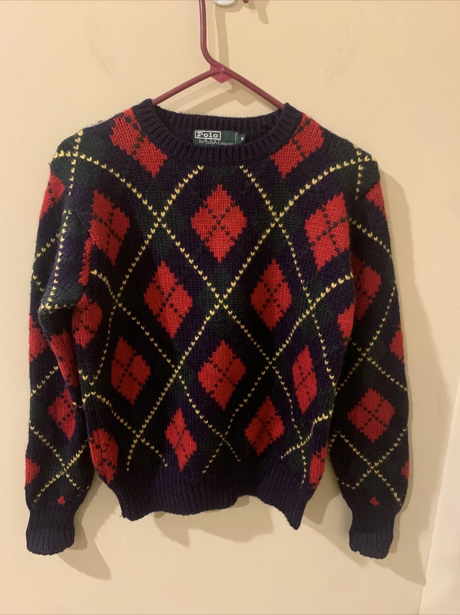 Vintage Polo Ralph Lauren Sweater Wool Geometric Diamond Christmas Sweater