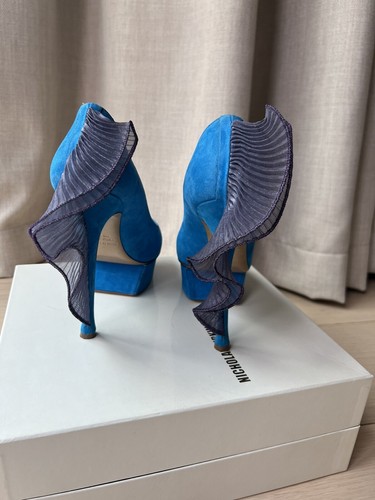 Nicholas Kirkwood Blue Suede Ruffle Trimmed Platform Pumps Size 39 - Picture 7 of 8