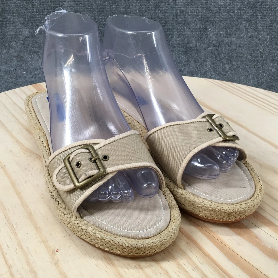 Keds Sandals Womens 7.5 Casual Open Toe Slide Flats Comfort Beige Fabric Slip On - Image 3 of 4