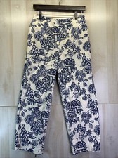 Talbots Women s SZ 10 Ankle Vintage Heirloom Blue Floral Print Pants-4040