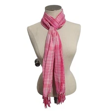 Pink Plaid Scarf 72x22 Rectangle Long Fringe Wrap Chic Drape Throw Versatile