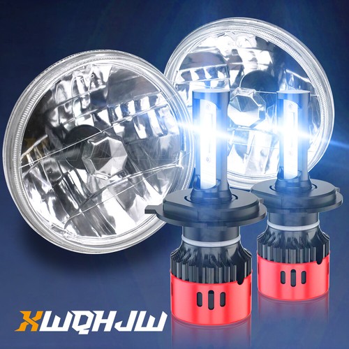 7" H6024/6014 Stock Glass Headlight H4 Clear Halogen Fog Light Pair
