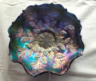 Vintage Carnival Glass FENTON BLUE HOLLY Bowl Iridescent-Beautiful!