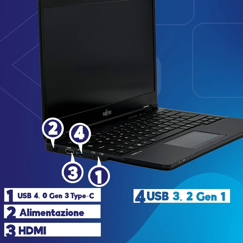 PC Portatile Notebook Laptop Fujitsu 13.3" FHD i5 11th Ram 16GB SSD 256GB Win11 - Immagine 3 di 4