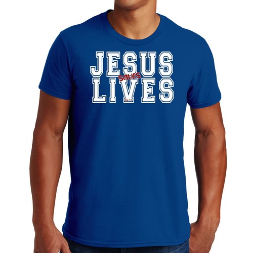 Herren Grafik T-Shirt Jesus rettet Leben weiß rot Illustration - Bild 21 von 72