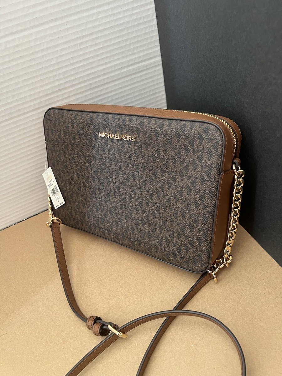 【国内即発】マイケルコース JET SET ITEM LG CROSSBODY BROWN Michael Kors Jet Set Large Logo Crossbody Bag With Matching