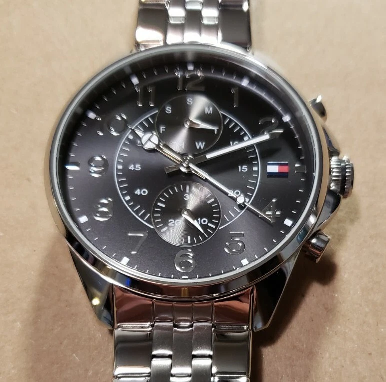 Tommy Hilfiger Dean Watch With 47mm Black Face Silver Bracelet | eBay