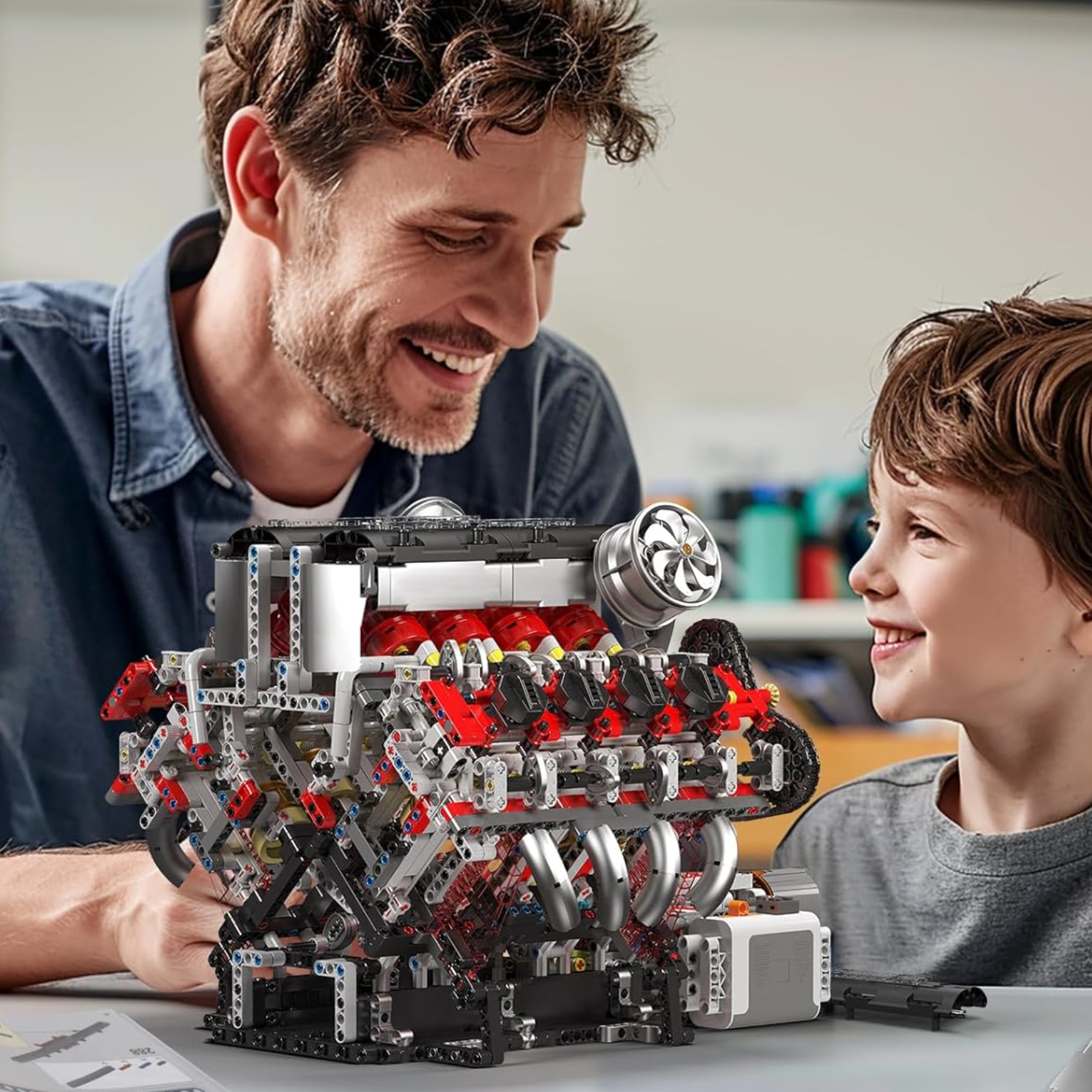 2718 Pcs Visible V8 Internal Combustion Ohc Engine Motor Working Model DIY Kit