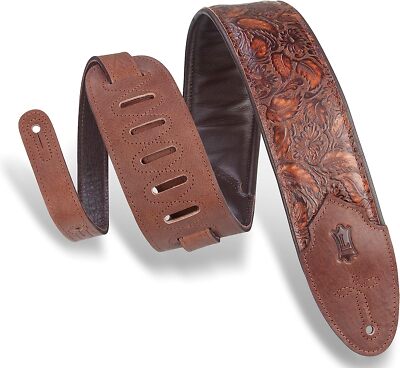 Levy's Leathers Sundance 3'' wide Embossed Leather Guitar Strap; Geramium Whiskey