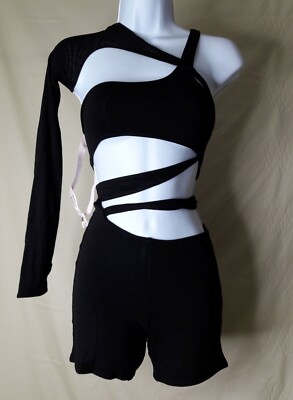 NEW, Women s OH POLLY Black Oasis Cut Out Playsuit (0)