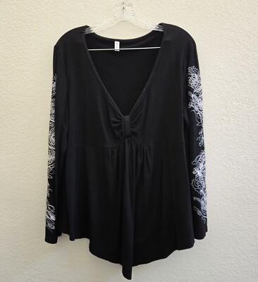 Rose Gal Top Women 2XL Black Grey White Rayon L/S Scoop Neck Baby Doll