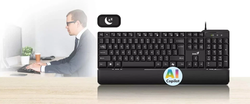Genius USB Wired Keyboard Multimedia Keys Palm Support UK Layout For PC Laptop - Image 2 of 4