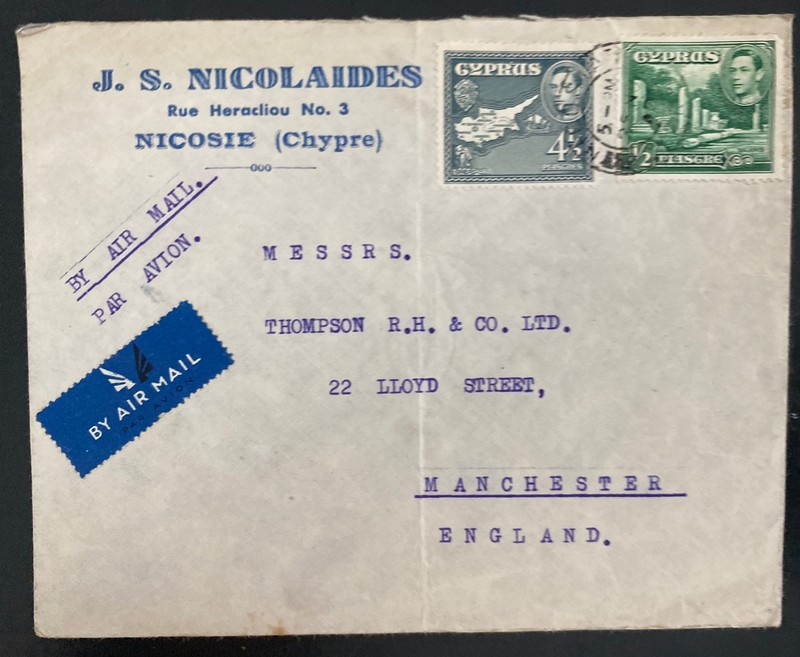1950 Nicosia Cyprus Airmail Commercial Cover To Manchester England