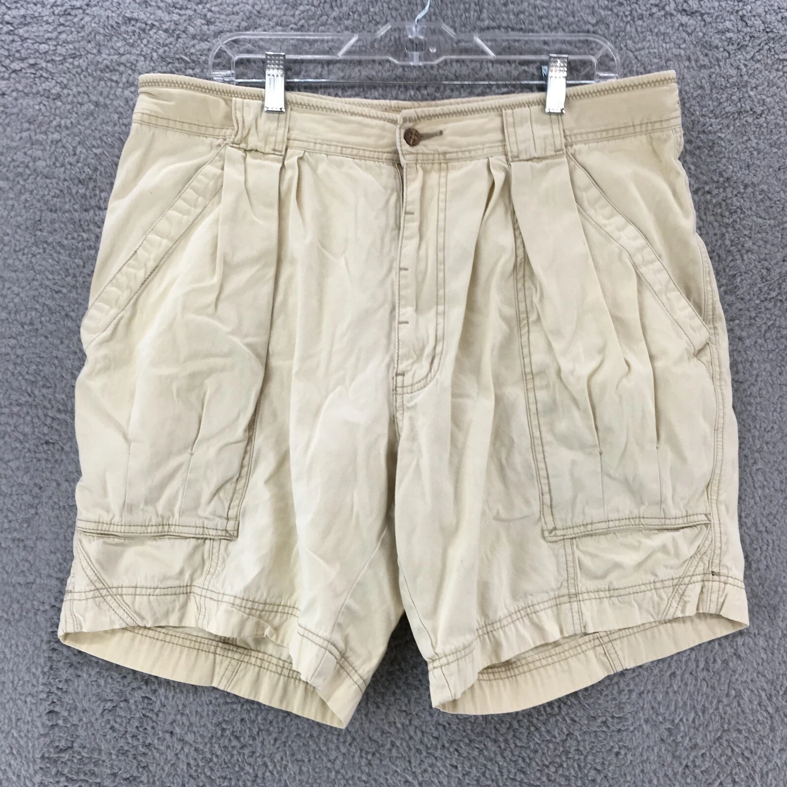 Tommy Bahama Cargo Shorts Mens 38 Beige Cotton Zip Fly Button High Rise Button