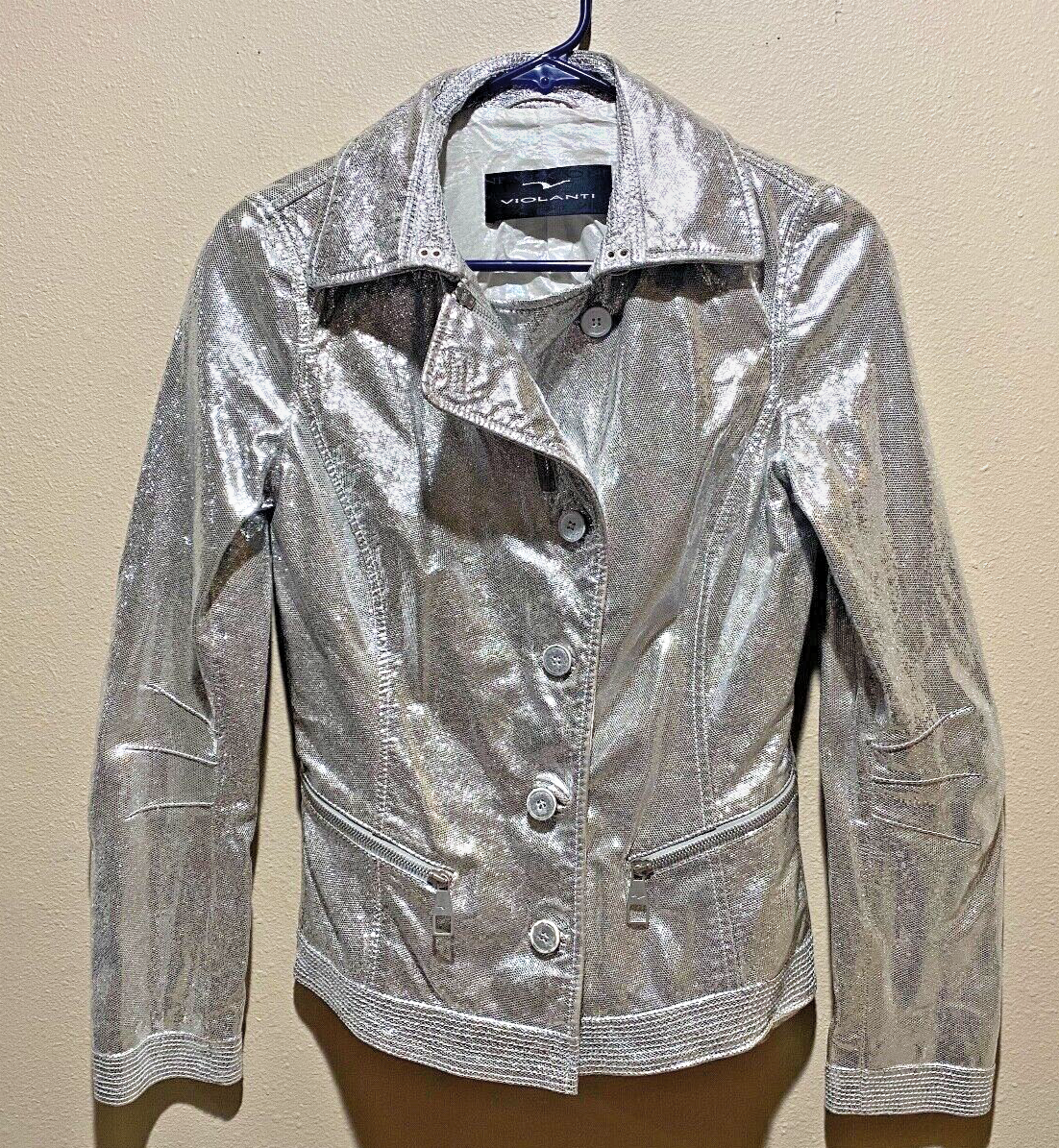 Vintage 1980s Visconf Violante Silver Leather Rock Club Jacket