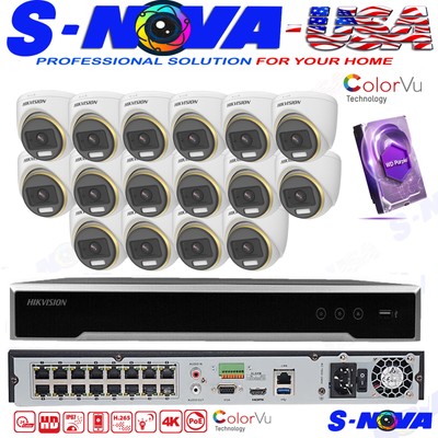 Hikvision 4K 16CH Security IP System POE Full Color NVR 2MP ColorVu Camera