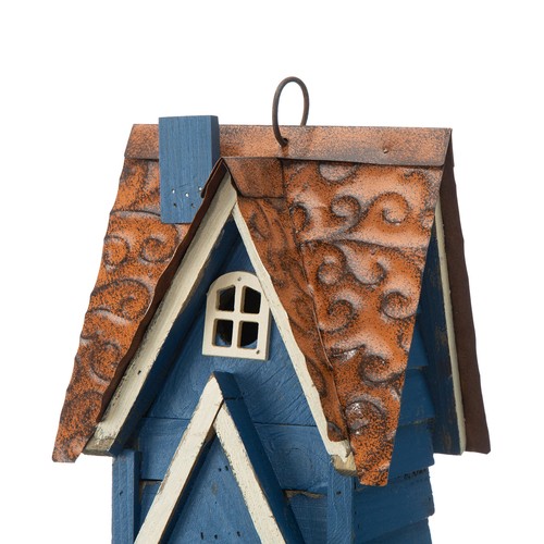 Glitzhome 12"H Blue Hand Painted Wooden Cottage Bird House Hanging Nesting Decor - Picture 9 of 11