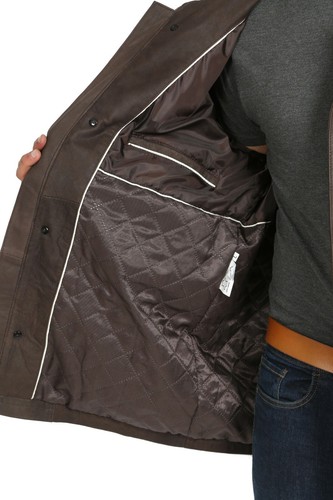 Mens Parka Soft Brown Nubuck Leather Jacket Classic Car Coat Mid Length Overcoat - Picture 6 of 9