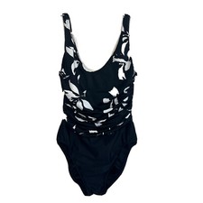 Miraclesuit Size 10 Black Floral tummy control Ruched swim one piece Beach J13