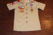 Boy Scouts of America BSA Youth Shirt Medium  No Size Tan Sewn Patches