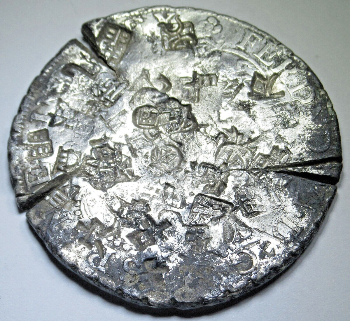 1758 Chopmarks Mexico Silver 8 Reales Spanish Colonial Pirate