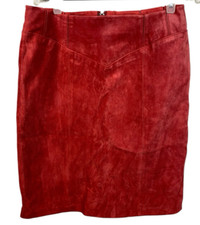Dialogue Suede Leather Skirt Rose Pink Red 14...