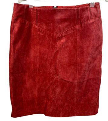 Dialogue Suede Leather Skirt Rose Pink Red 14 Vintage 90s Y2K Cowgirl Boho Retro