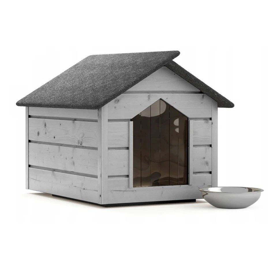 QLS Cabaña para perros L exterior gris casa para perros cueva resistente al invierno madera aislada 80x64x61 cm