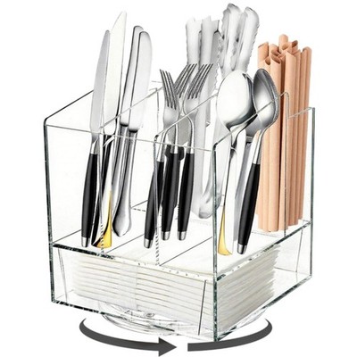 Swivel Utensil Holder Acrylic Rotating Silverware Caddy Holder for Party Coun...