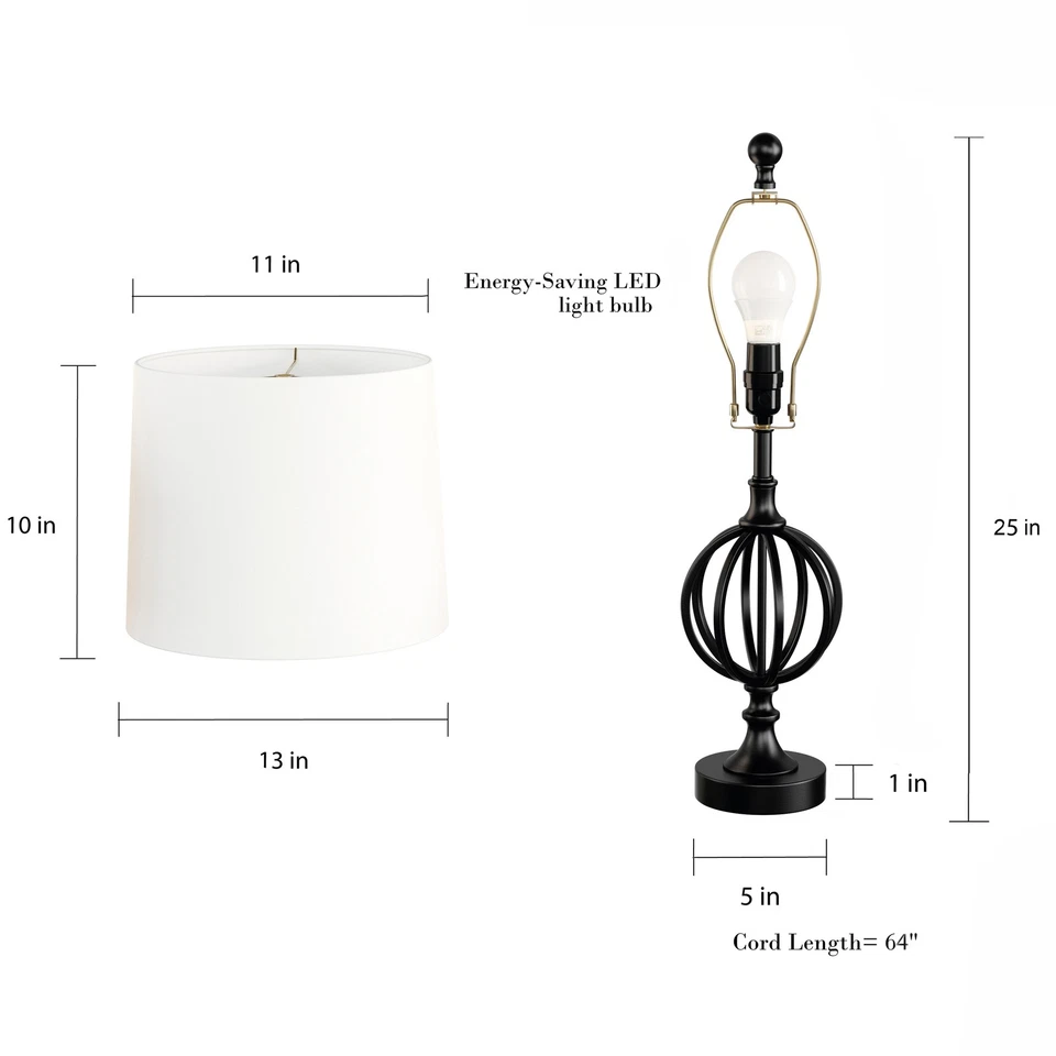 Lámparas de mesa - Juego de 2 luces de orbe de hierro calado, bombillas y cortinas incluidas Foto 3 de 4