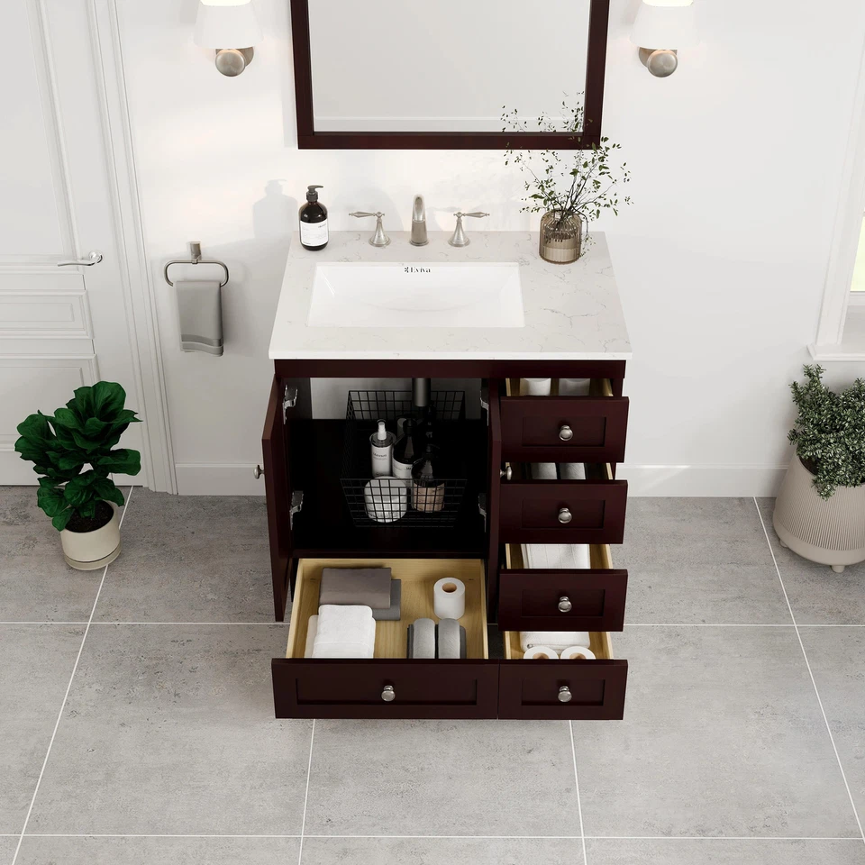 Eviva Acclaim 30"W x 22"D Teak Bathroom Vanity with White Mahogany Single Vaniti - Image 4 of 4