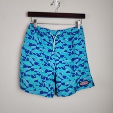 Vineyard Vines Boy M Blue Tropical Leaf Swim Trunks Elastic Waist Drawstring