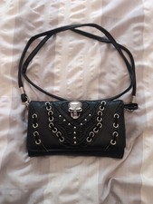 Ladies Black Real Leather Handbag Soft Skull Design Cross Body Shoulder