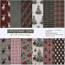 24 Sheets Christmas Scrapbook Paper, Double Sided Christmas Pattern Xmas Decorat