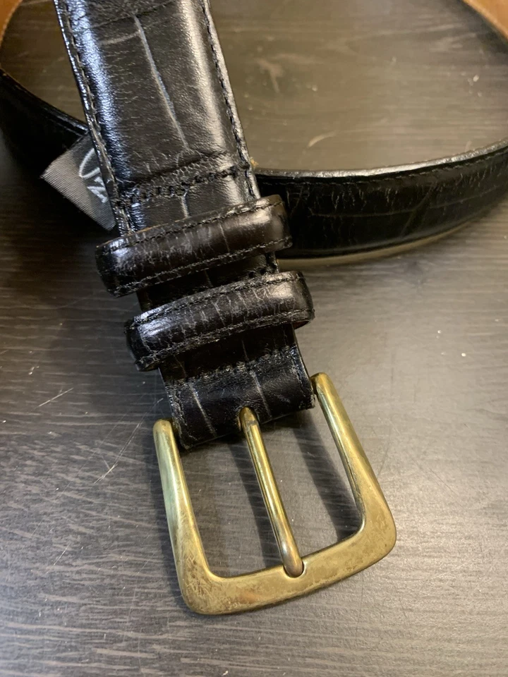 Cinturón Brighton para mujer 38 cuero de becerro negro cocodrilo en relieve carrera clásica Foto 2 de 4