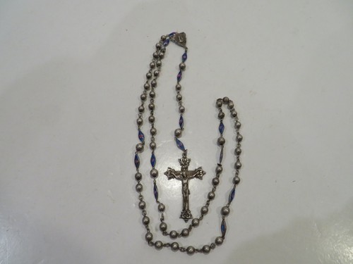 Vintage Creed Rosary Sterling Silver Crucifix Beaded 24" Chain - Needs Repair -