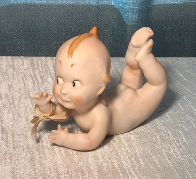 Vintage Kewpie Laying On Belly With Purple Wings w Sticker Fine Bone China
