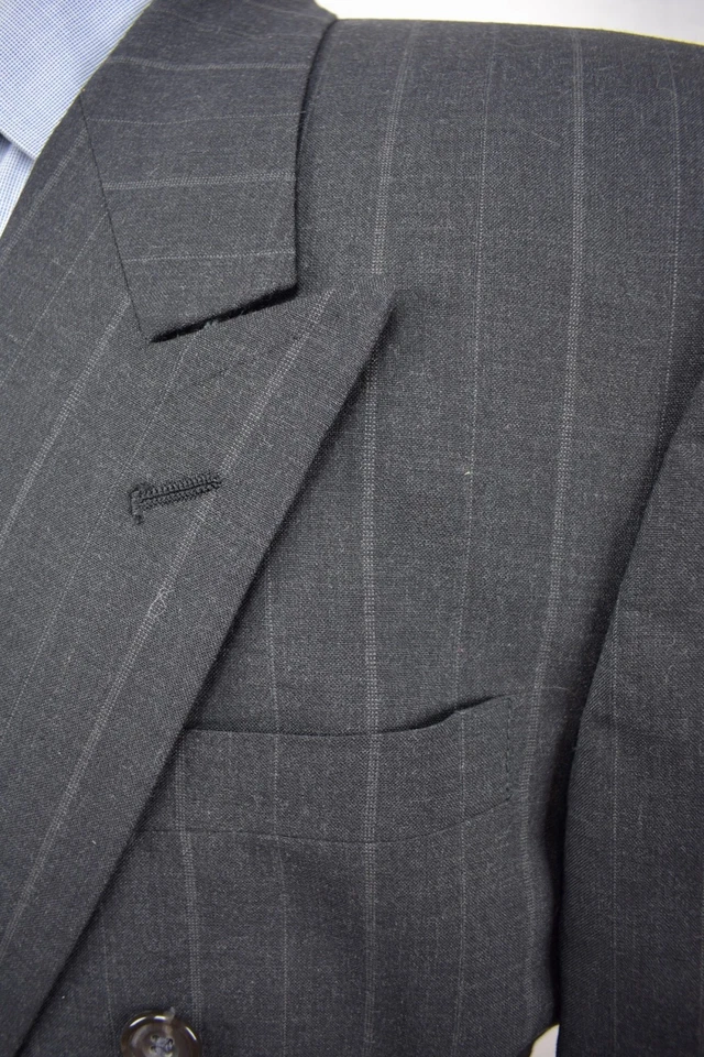 Oscar De La Renta 深灰色条纹羊毛双排扣两件套套装尺寸:43R — 第 3/4 张图片