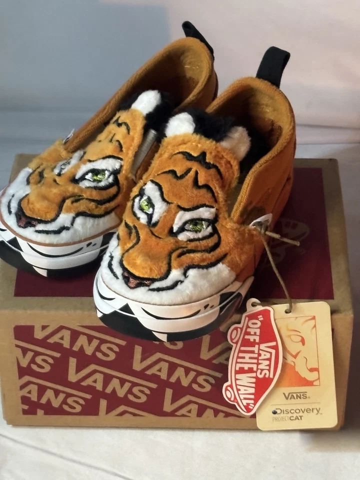 Vans x Project CAT Slip-On V Wild Tiger Faux Fur Shoes New W/Box Toddler 6 - Image 2 of 4