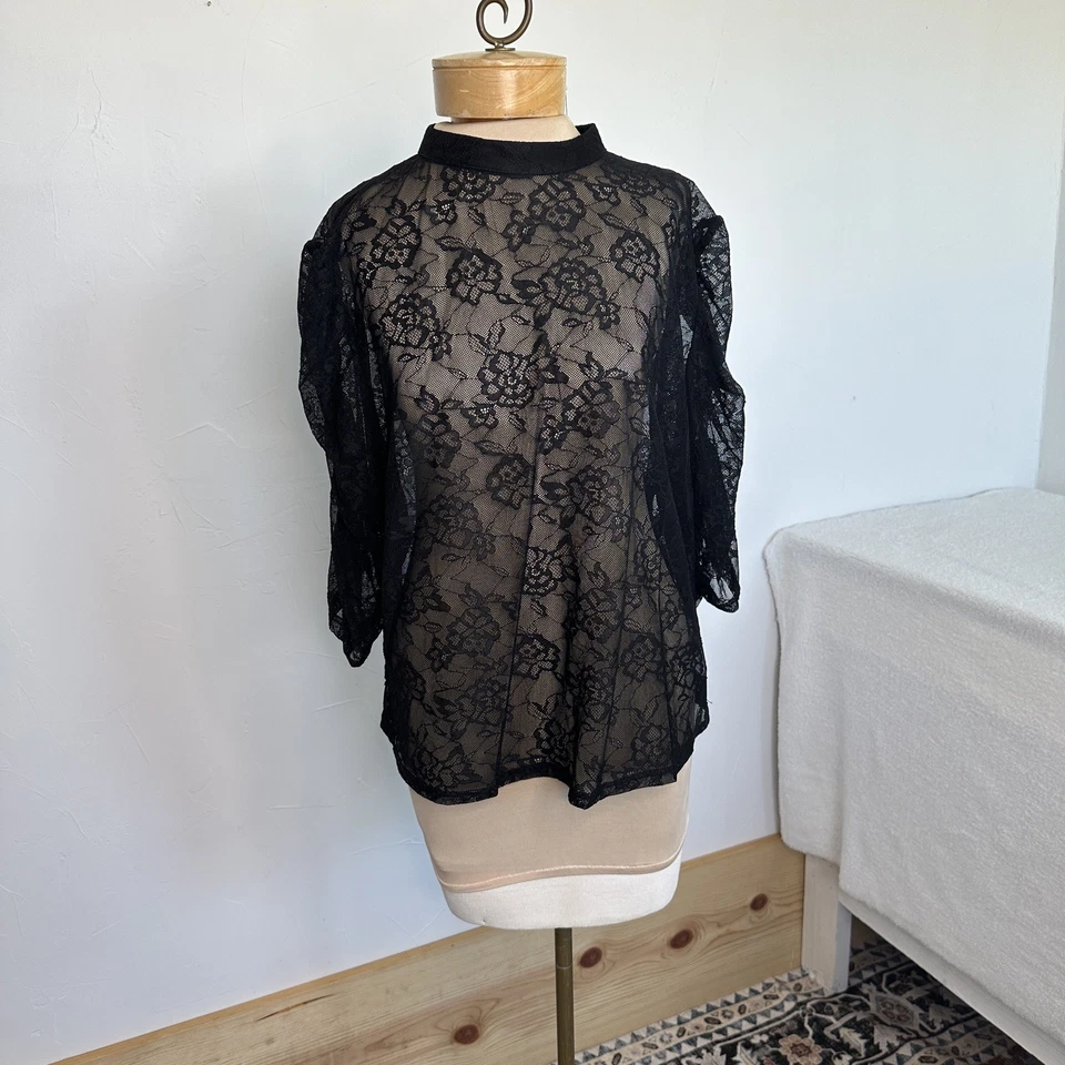 女士黑色蕾丝气球袖上衣 3x Whimsigoth Witchy Fairy Grunge 万圣节 — 第 3/4 张图片