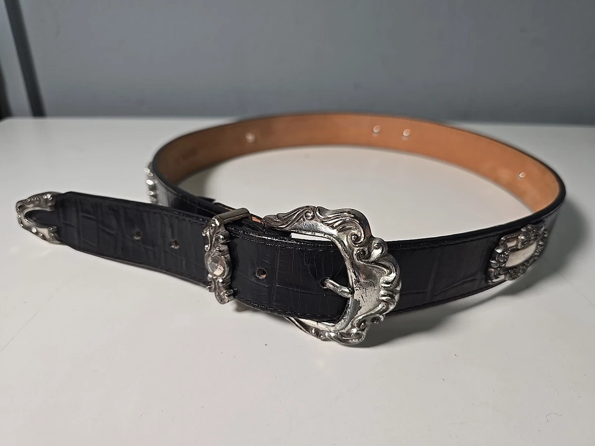 Brighton Western Belt Womens‎ Medium Black Leather Alligator Embossed Silver M Brighton Salina Black Western Belt | Pinto Ranch main image 3