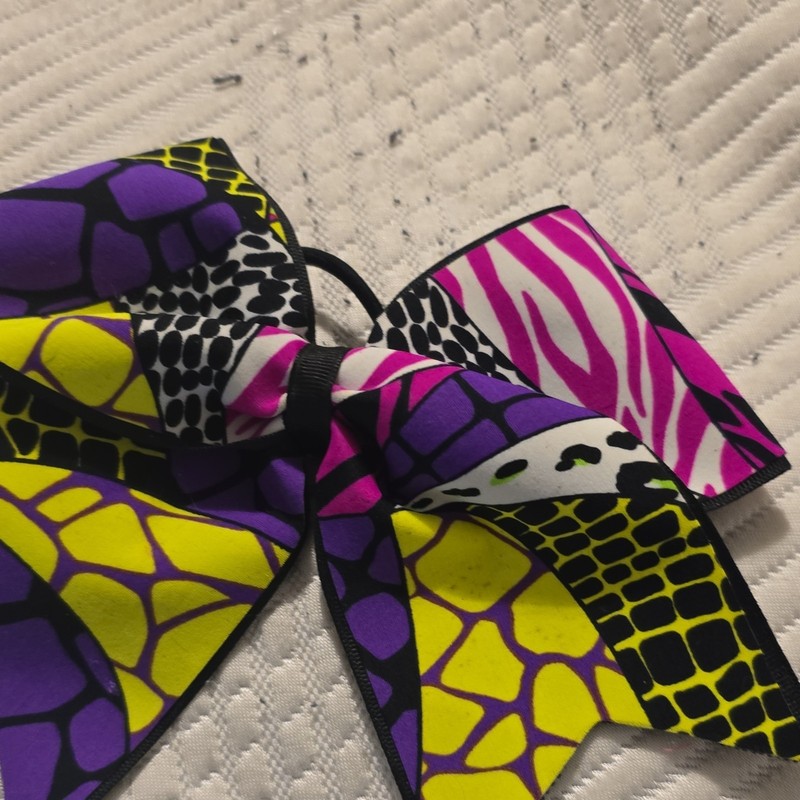 Fabric Bow Hair Tie Black Elastic Multicolor Animal Print Purple Yellow Pink