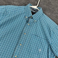 Ariat Pro Series Shirt Mens Medium Blue Plaid Short Sleeve Button Down Western