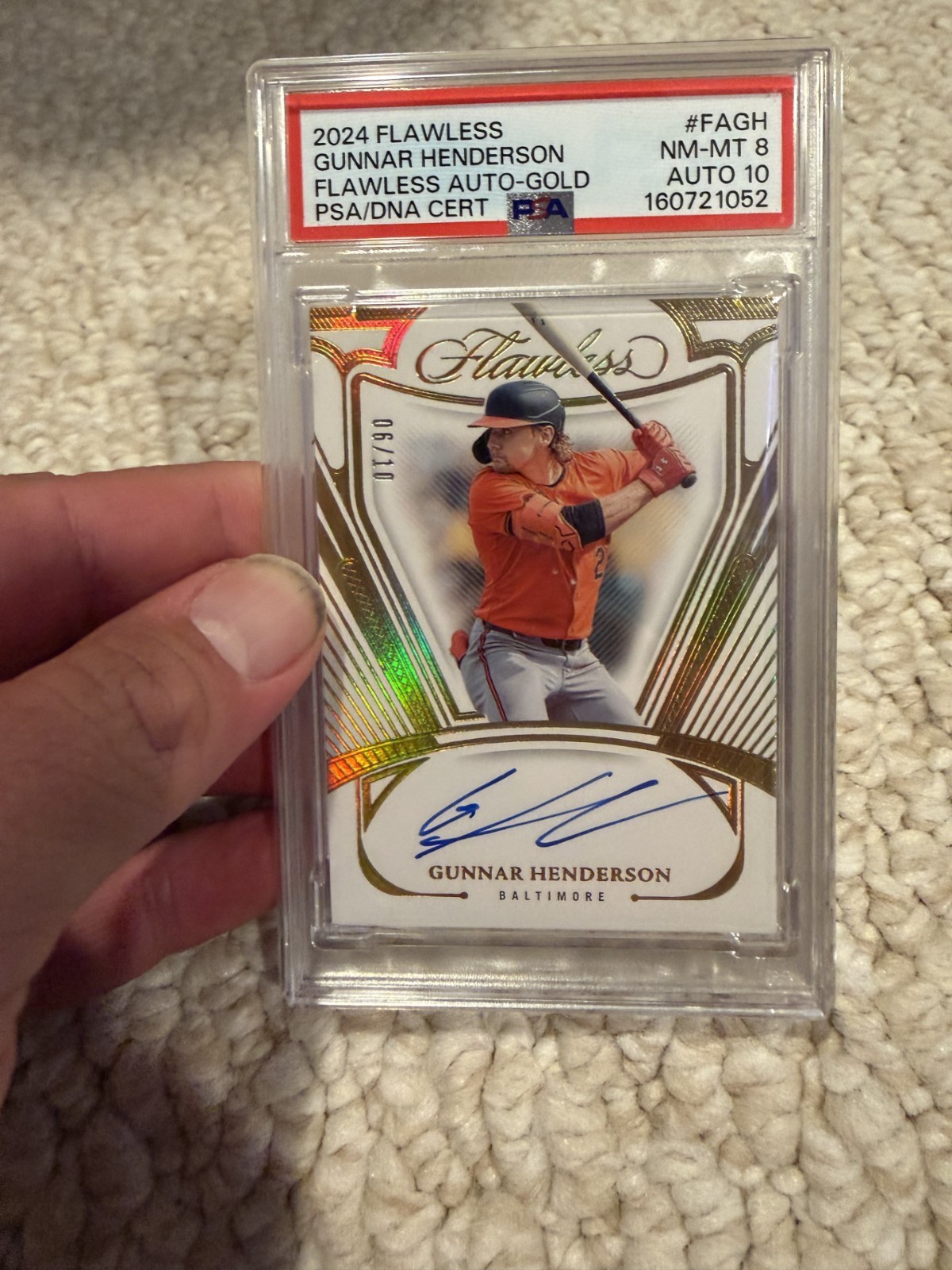 Gunnar Henderson PSA 8 Auto 10 On Card Auto /10 2024 Panini Flawless Gold 6/10