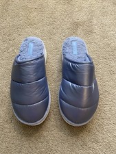 Anthropologie Maeve Metallic Blue Puffy Platform Slippers Mule S 6-7