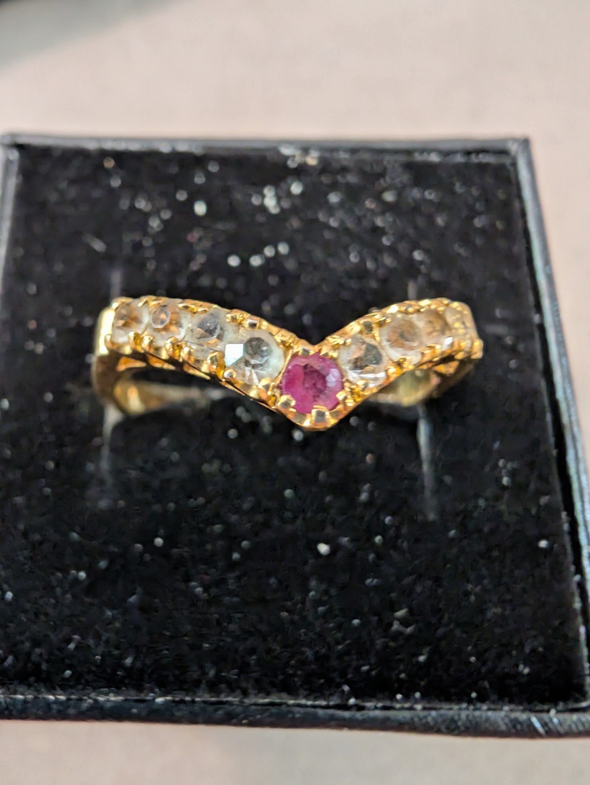Ruby Stackable Ring V Band Gold Tone Crystal Acce… - image 2