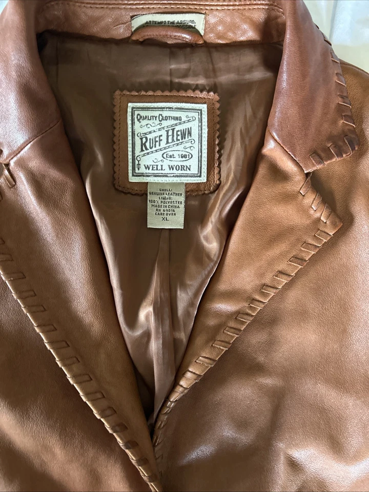 Preciosa Chaqueta Blazer de Cuero Y2K RuffHewn Talla XL Marrón Camel #Mobwife Foto 3 de 4
