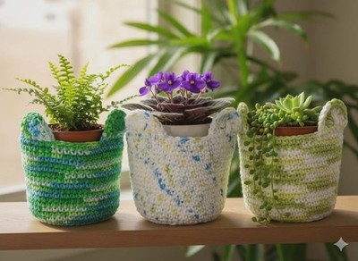 Crocheted Bear Pot Pal   Handmade Plant Pot Cozy for 4-5'' Pots | 100% Cotton Yar