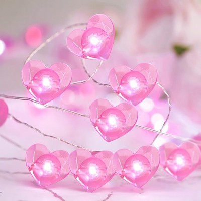 Valentine Day Decorations 13 ft 40 LEDs Pink Heart Shaped Twinkle Fairy String L